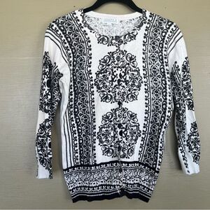 Joseph A Button Down Lightweight Cardigan 3/4 Sleeve Classic Black White